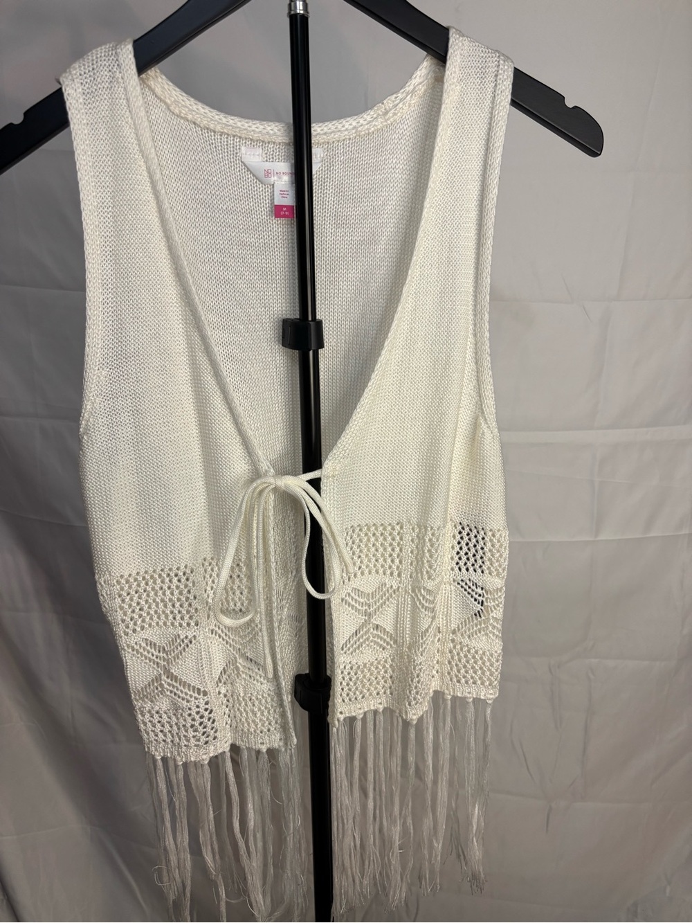 No Boundaries Cream Crochet Fringe Swim Cover-Up Vest
